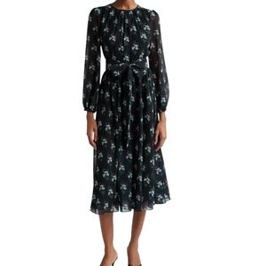 Carolina Herrera  Floral Print Midi Dress  Long Sleeve Belted Made Italy Size 10
